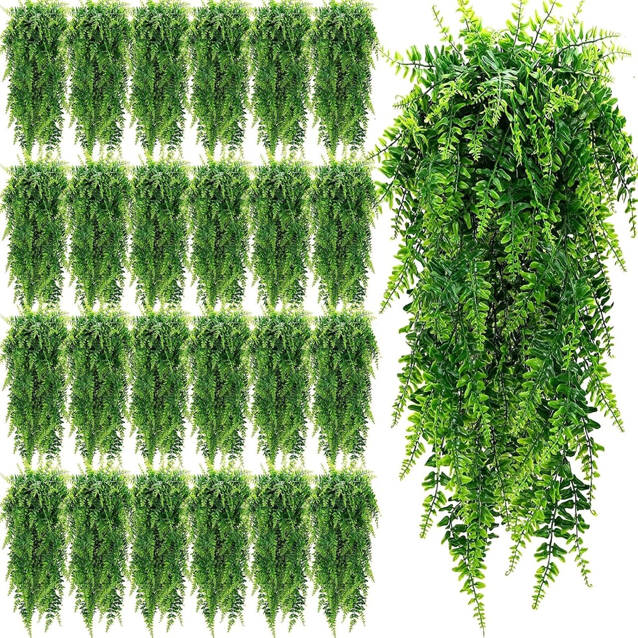 28-Pack Artificial Hanging Plants – 32-Inch Faux Boston Fern Vines, Plastic Greenery, Eucalyptus-Look Indoor Outdoor Wall, Room, and Wedding Décor (No Baskets)